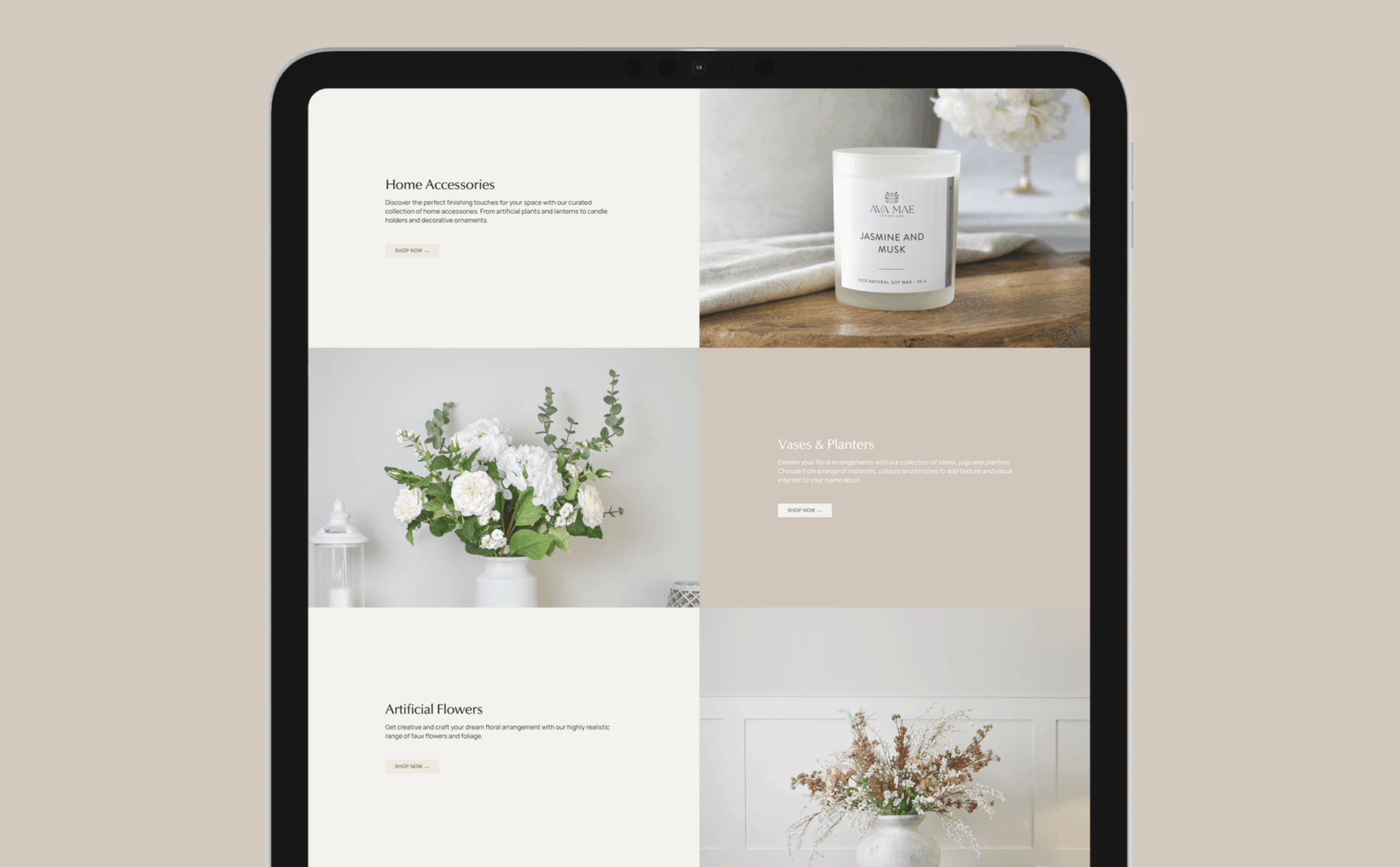Website design & build for interior homeware brand, Ava Mae Homes - Fenti Marketing