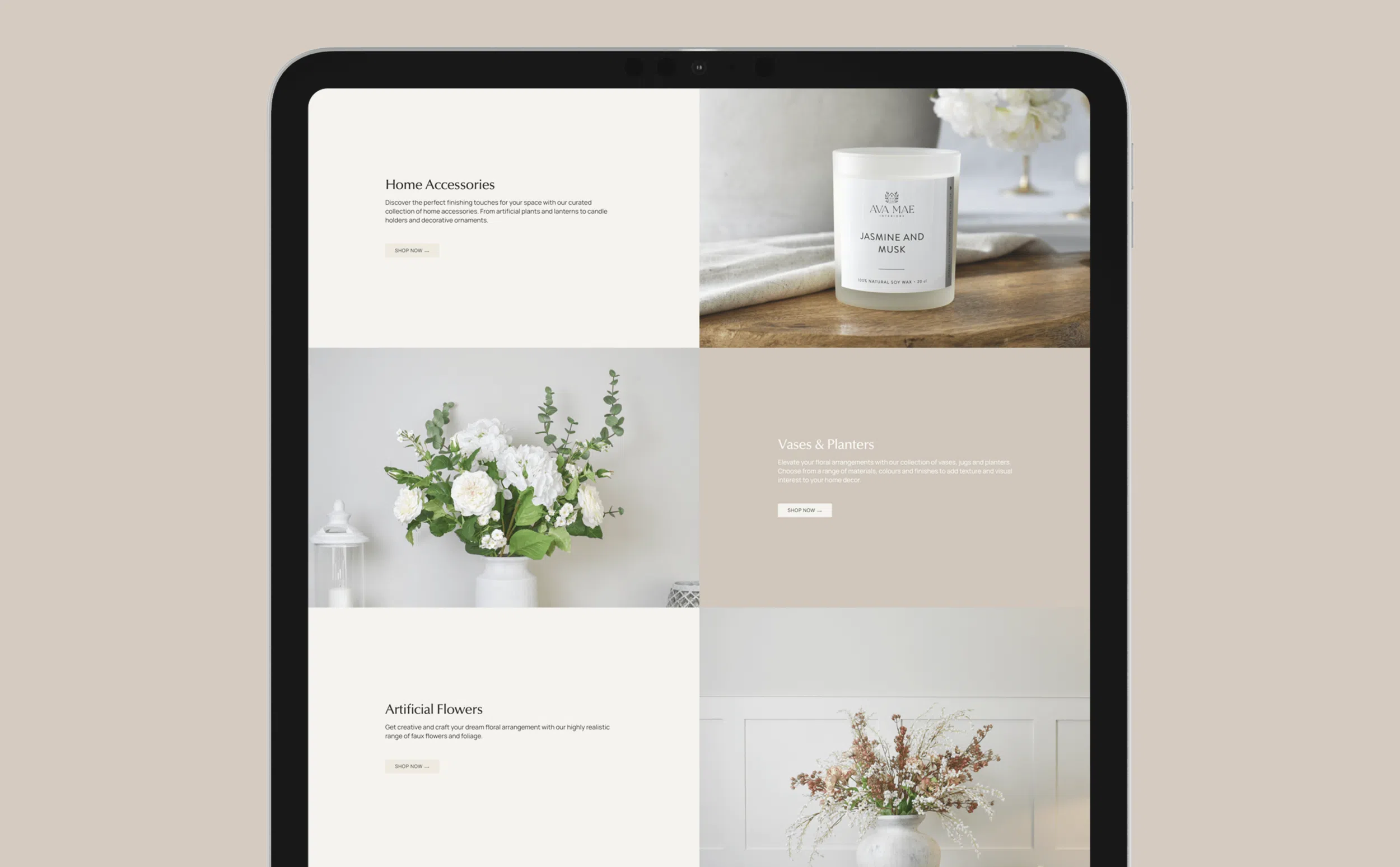 Website Design & Build for Interior Homeware Brand, Ava Mae Homes - Fenti Marketing